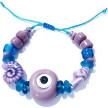 Funny Takı Seramik Deniz Kabuğu Salyangoz Eflatun Cam  Nazar ve Bodrum Boncuklu Bileklik