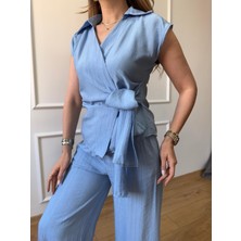 Mavi Önden Bağlama Detaylı Takım