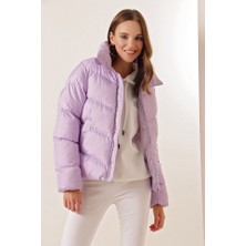 Arben Boutique 5205 Dik Yaka Fermuarlı Şişme Mont - Lila