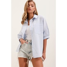 Arben Boutique 20213 Oversize Kısa Kol Basic Gömlek - Bebe Mavi