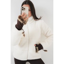 Arben Boutique 5178 Astarlı Peluş Mont - Beyaz