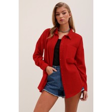 Arben Boutique 20153 Tek Cepli Oversize Gömlek - Kırmızı