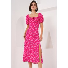 Arben Boutique 2387 Yırtmaç Detaylı Elbise - Fuşya