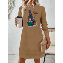 Arben Boutique Kadın Uzun Kollu Bisiklet Yaka Desenli Viskon Iki Iplik Elbise