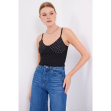Arben Boutique 918 Ip Askılı Crop Top - Siyah