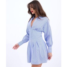 Arben Boutique 6558 Elbise-Mavi Beyaz Çizgili