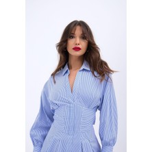 Arben Boutique 6558 Elbise-Mavi Beyaz Çizgili