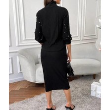 Arben Boutique Kadın Balıkçı Yaka Inci Detay Kazak ve Yırtmaç Detay Etek Fırsat Ürün Ikili Takım