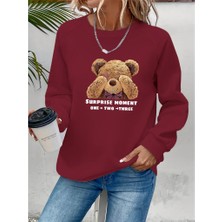 Arben Boutique Kadın Uzun Kollu Bisiklet Yaka Ayıcık Desenli Viskon Iki Iplik Bluz