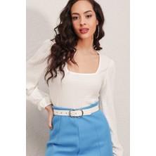 Arben Boutique 0442 Uzun Kollu Bluz - Beyaz