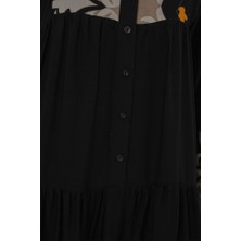 Arben Boutique 2423 Otantik Desenli Tesettür Elbise - Siyah 6