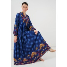 Arben Boutique 2423 Otantik Desenli Tesettür Elbise - Lacivert 5