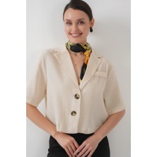 Arben Boutique 0706 Crop Keten Ceket - M. Krem