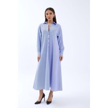 Arben Boutique 5857 Elbise-Mavi Beyaz Çizgili