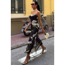 Arben Boutique Çiçek Desenli Parçalı Tül Elbise 2622-08