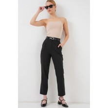 Arben Boutique Pileli Kemerli Kumaş Pantolon 6725 - Siyah