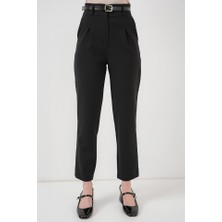 Arben Boutique Pileli Kemerli Kumaş Pantolon 6725 - Siyah