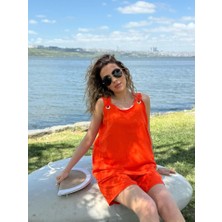 Arben Boutique Kadın Kolsuz V Yaka Kuş Gözü Detay Bluz Short Aerobin Ikili Takım
