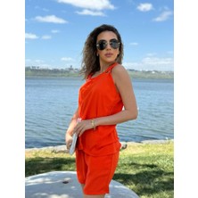 Arben Boutique Kadın Kolsuz V Yaka Kuş Gözü Detay Bluz Short Aerobin Ikili Takım