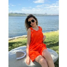 Arben Boutique Kadın Kolsuz V Yaka Kuş Gözü Detay Bluz Short Aerobin Ikili Takım