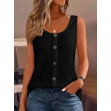 Arben Boutique Kadın Askılı Yuvarlak Yaka Önden Düğmeli Kalın Fitilli Kaşkorse Bluz