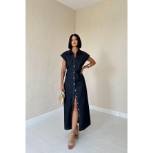 Arben Boutique Mavi Kolsuz Vatkalı Elbise