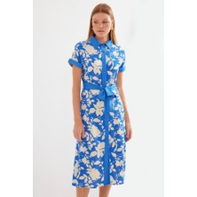 Arben Boutique 2455 Desenli Gömlek Elbise - Mavi