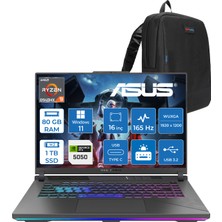 Asus Rog Strix G16 G614PH Amd Ryzen 9 8940HX Aı 80GB GB 1tb SSD 8GB/RTX5050 Gddr7 115W 16" Wuxga 165Hz 300NİTS  Windows 11 Pro Taşınabilir Bilgisayar WARV057P35+ZETTAÇANTA