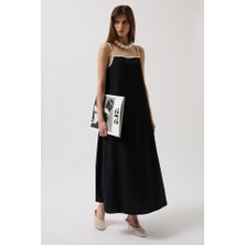 Arben Boutique Şerit Detay Keten Maxi Elbise