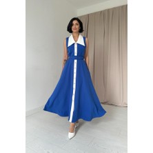 Arben Boutique Saks Geniş Yakalı Halter Kollu Elbise