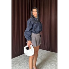 Arben Boutique Mavi Taşlı Kısa Kot Ceket
