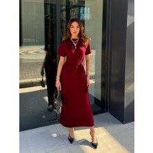 Arben Boutique Kadın Kısa Kollu Bisiklet Yaka Yandan Bağlamalı Viskon Iki Iplik Elbise