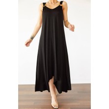 Arben Boutique Kadın Çan Dokuma Kumaş V Yaka Asimetrik Kesim Elbise