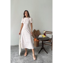 Arben Boutique Pembe Dijital Baskılı Atlas Elbise