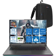 Asus Rog Strix G18 G814PP Amd Ryzen 9 8940HX Aı 32GB 2tb Ssd+2tb SSD 8GB/RTX5070 Gddr7 115W 18"2.5k (2560 x 1600, Wqxga) 240Hz 3ms  Freedos Taşınabilir Bilgisayar WS9046F14+ZETTAÇANTA