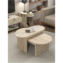 Orta Sehpa Yan Sehpa 2'li Setro Traverten