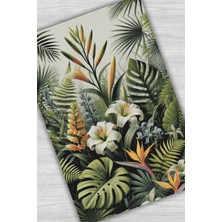 The Reef Design Yeşil Yapraklı Dekoratif Yıkanabilir Mutfak Halısı Art Deko Yaprak Desenli Kaymaz Tabanlı Dijital Baskılı Oturma Odası Halısı