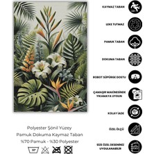 The Reef Design Yeşil Yapraklı Dekoratif Yıkanabilir Mutfak Halısı Art Deko Yaprak Desenli Kaymaz Tabanlı Dijital Baskılı Oturma Odası Halısı