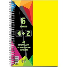 4+2 Ayraçlı Defter 6 Konulu 150 Yaprak 1 Adet 4 Kareli 2 Çizgili Spralli Plastik Kapak Seperatörlü