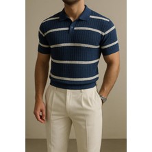 Mavi Beyaz Şeritli Polo T-Shirt Erkek