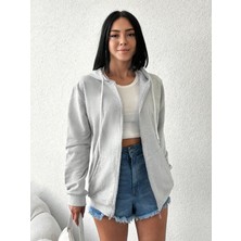 Unisex Üç Iplik Kapşonlu Hırka Fermuarlı Sweat