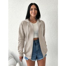 Unisex Üç Iplik Kapşonlu Hırka Fermuarlı Sweat