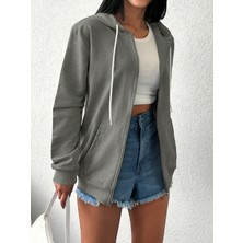Unisex Üç Iplik Kapşonlu Hırka Fermuarlı Sweat