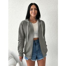 Unisex Üç Iplik Kapşonlu Hırka Fermuarlı Sweat