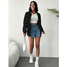 Unisex Üç Iplik Kapşonlu Hırka Fermuarlı Sweat