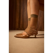 Seniorah Taba Cilt Bantlı Topuklu Ayakkabı