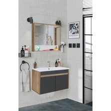 Seren-A-Ea 80 cm Seramik Lavabolu Banyo Dolabı Takımı Komple Mdf, Hazır Kurulu