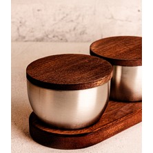 Bambu Kapak Çelik Çerezlik 7 Parça Sızdırmaz Saklama Kabı 9cm