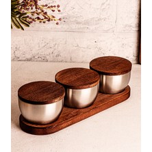 Bambu Kapak Çelik Çerezlik 7 Parça Sızdırmaz Saklama Kabı 9cm