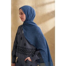 Müslin Yaprak Desen Şal 3351-520 Indigo